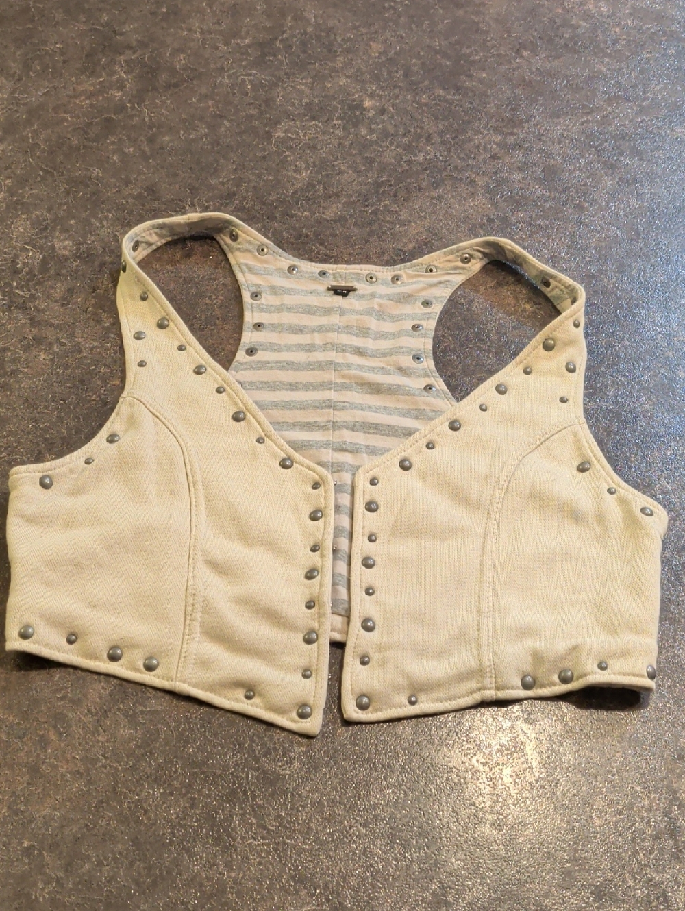 Kismet Beige Studded Racerback Cropped Vest